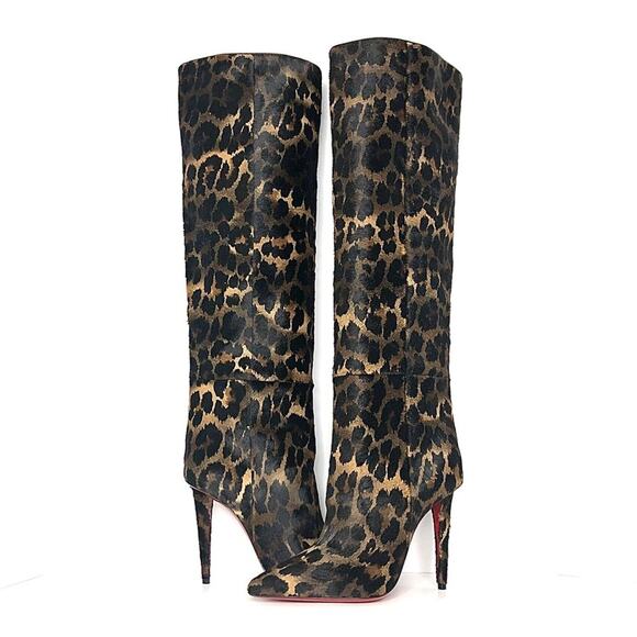 NEW Christian Louboutin Astrilarge Botta 100 Leopard Print Pointed Toe Boots 38 - Picture 2 of 8